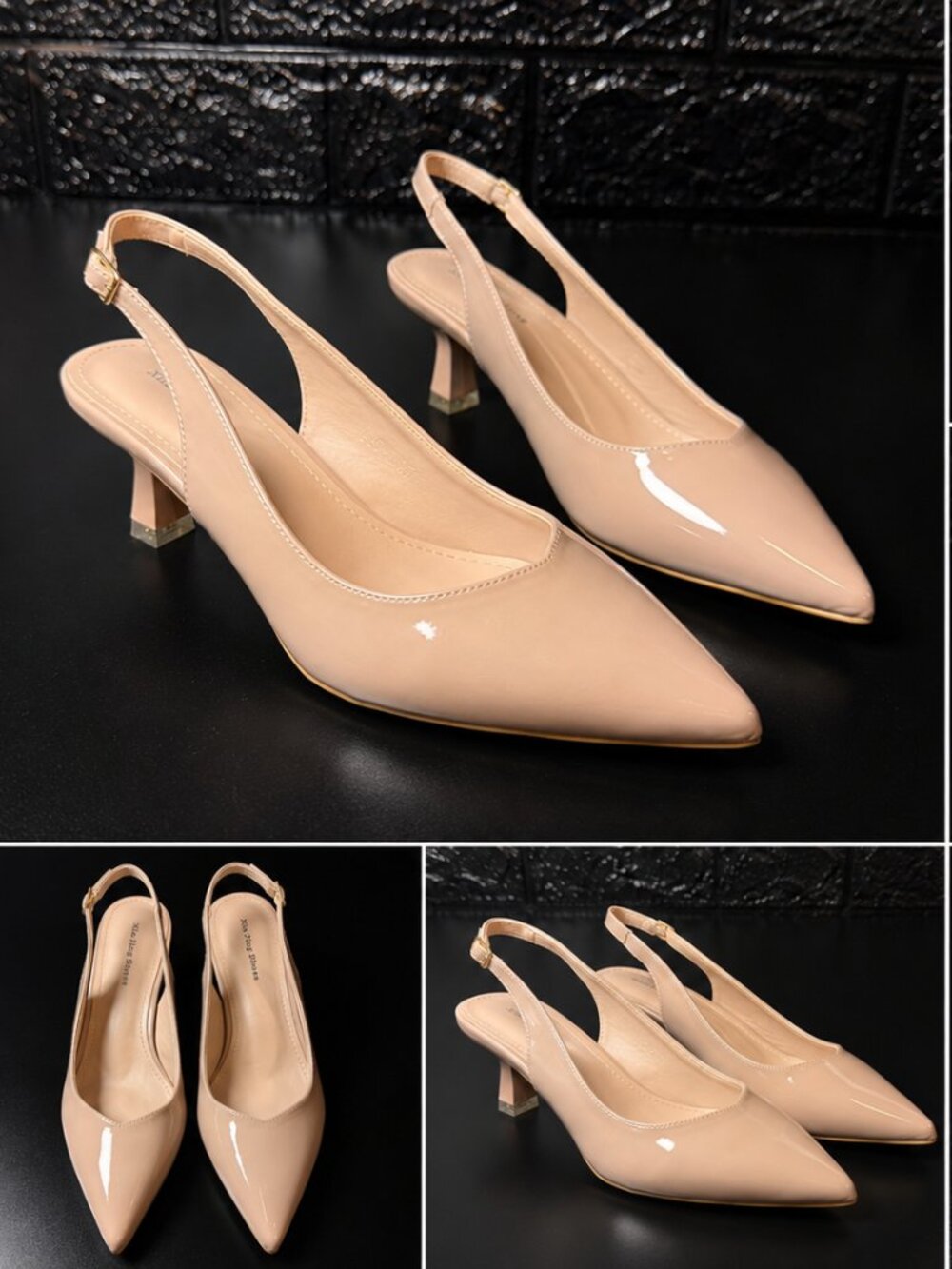 Nude Patent Slingback Kitten Heels | Pointed Toe Pumps